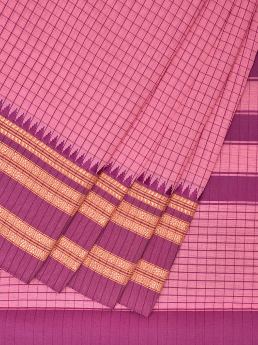 Baby Pink and Pink Bamboo Cotton Saree with Checks Design No Blouse bc0412