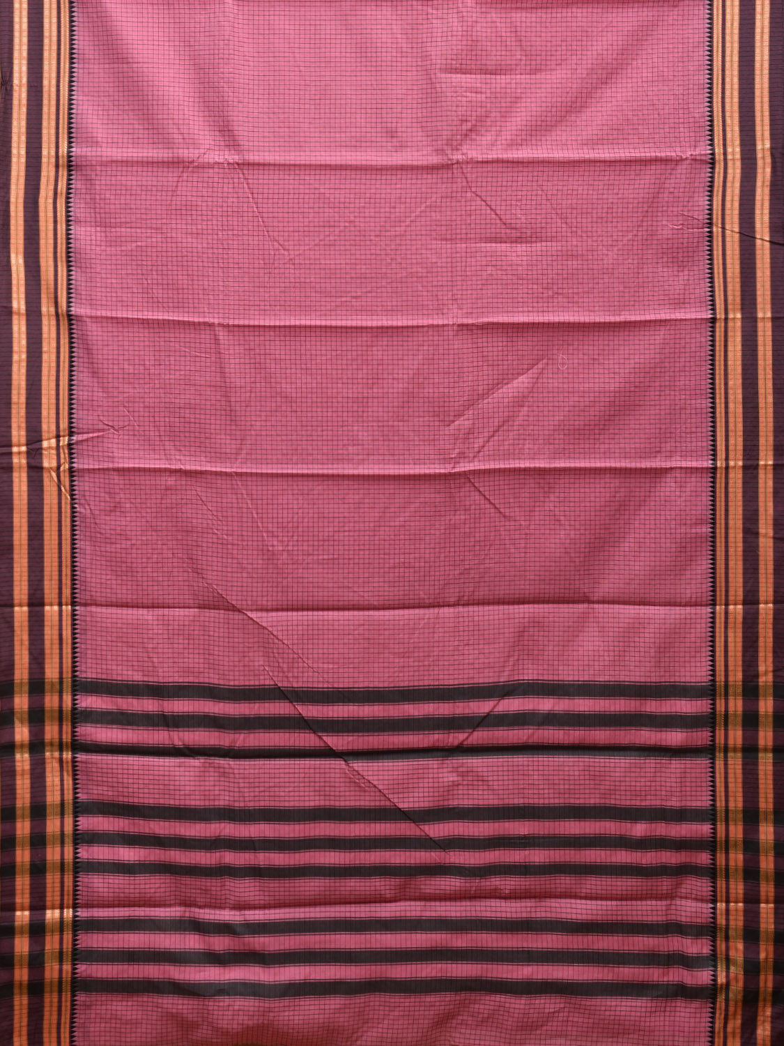 Pink and Grey Bamboo Cotton Saree with Checks Design No Blouse bc0413