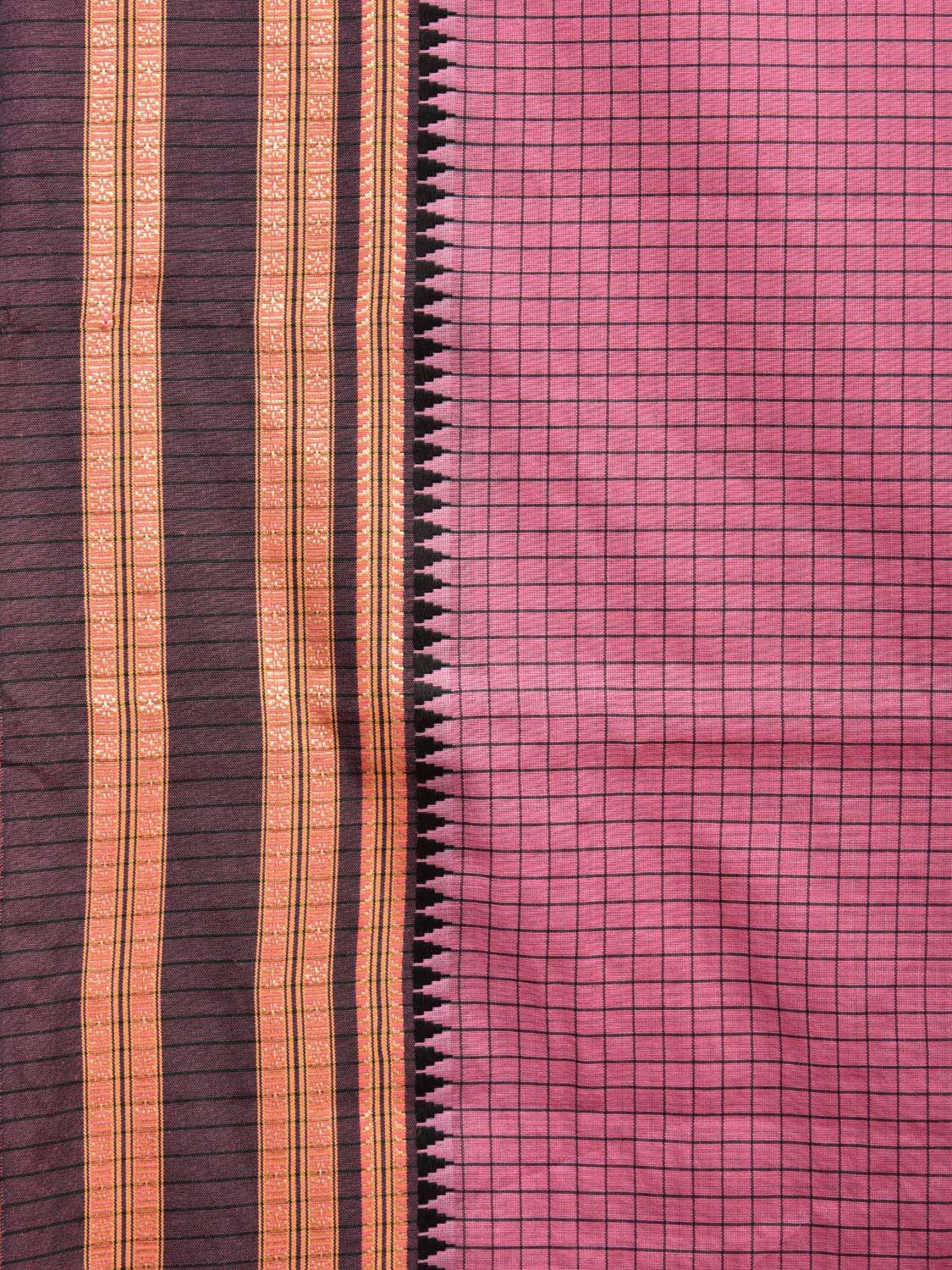 Pink and Grey Bamboo Cotton Saree with Checks Design No Blouse bc0413
