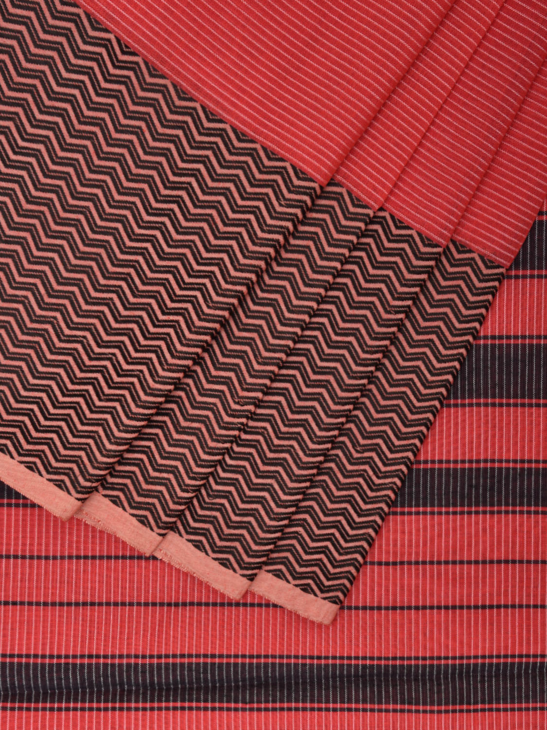 Red and Black Bamboo Cotton Saree with Strips Design No Blouse bc0414