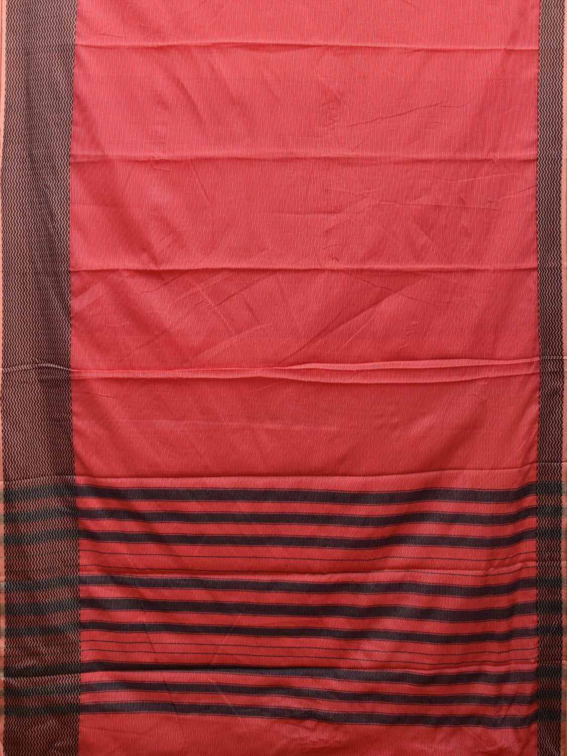 Red and Black Bamboo Cotton Saree with Strips Design No Blouse bc0414