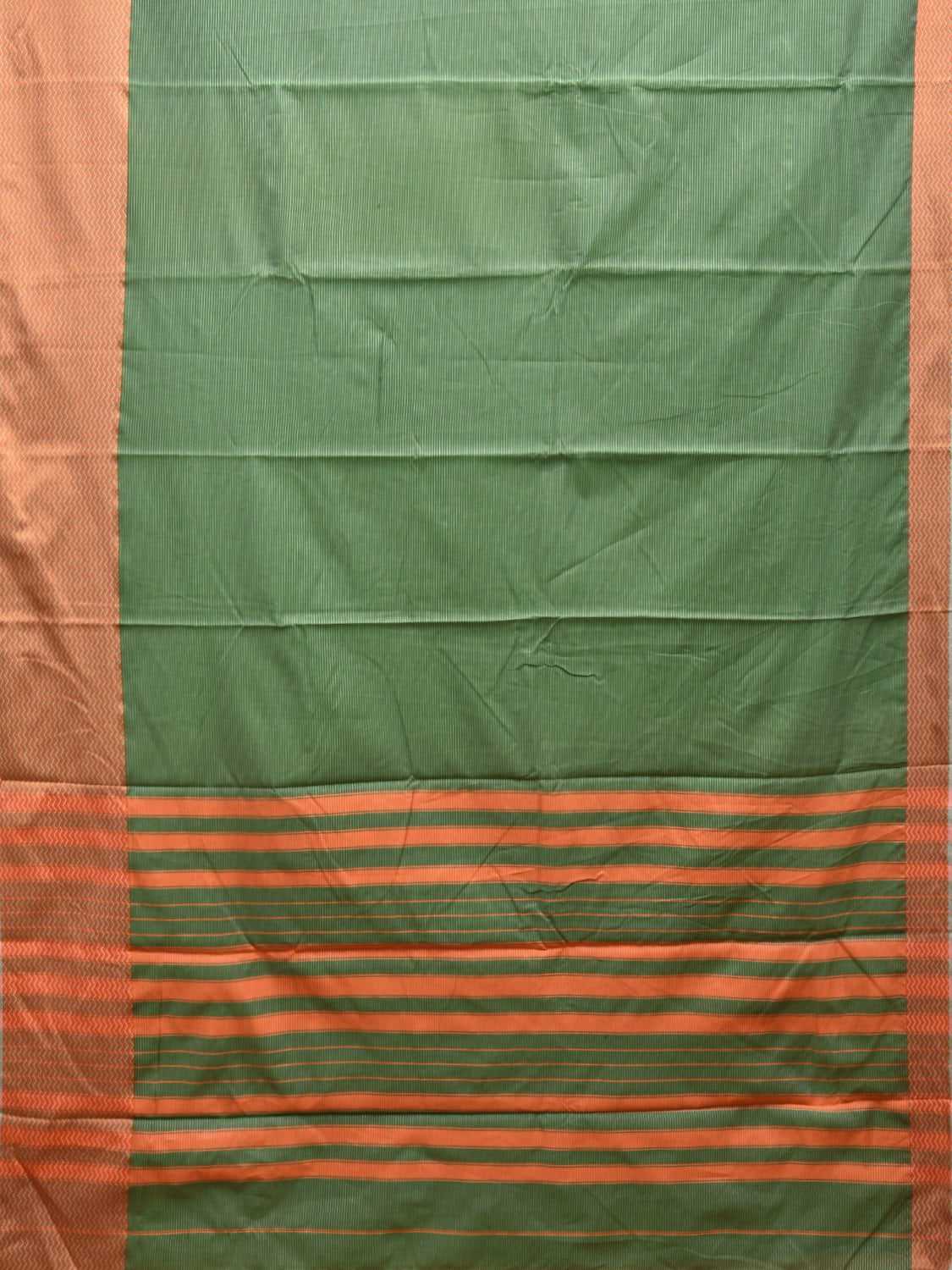 Green and Orange Bamboo Cotton Saree with Strips Design No Blouse bc0415
