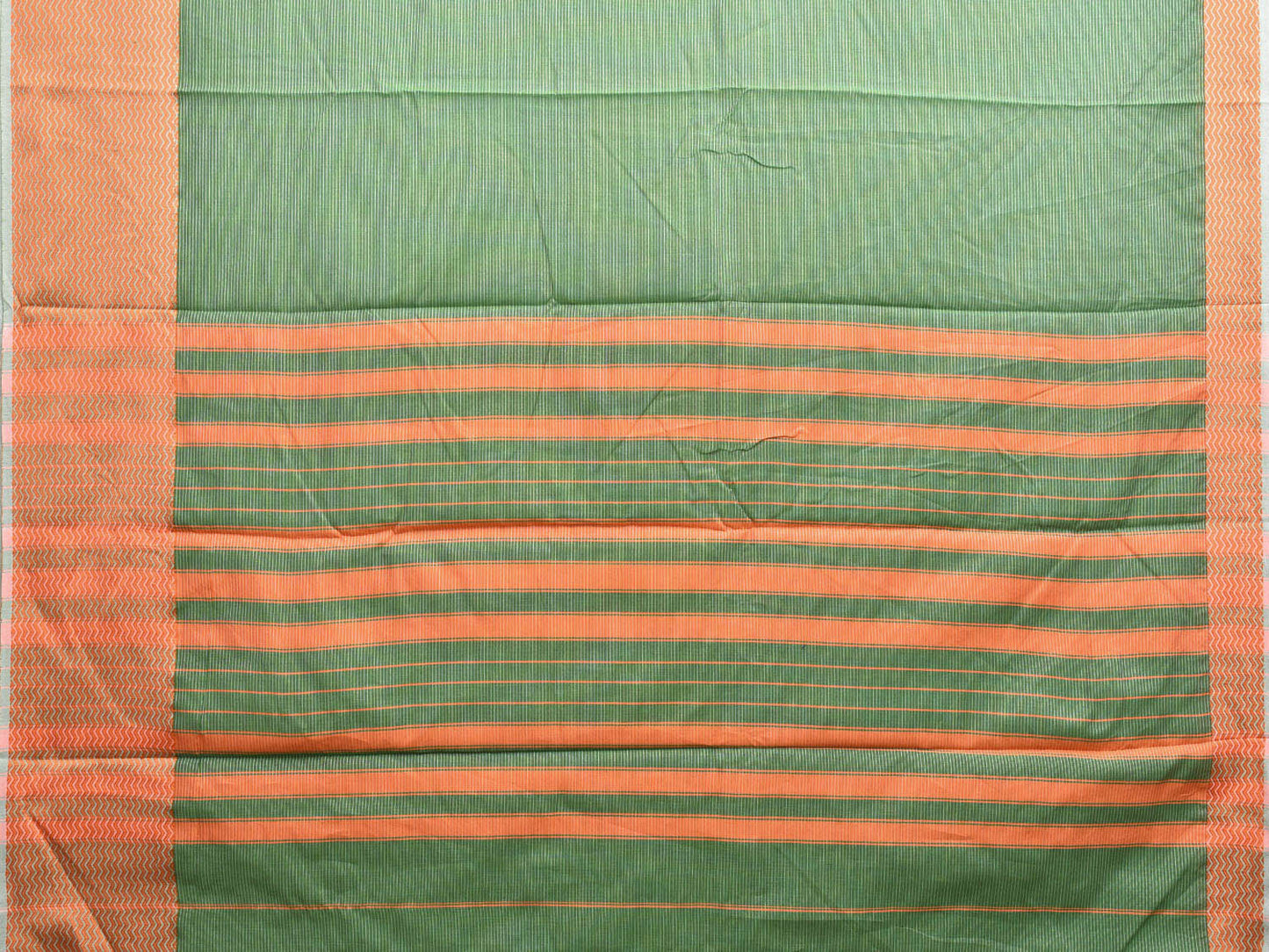 Green and Orange Bamboo Cotton Saree with Strips Design No Blouse bc0415