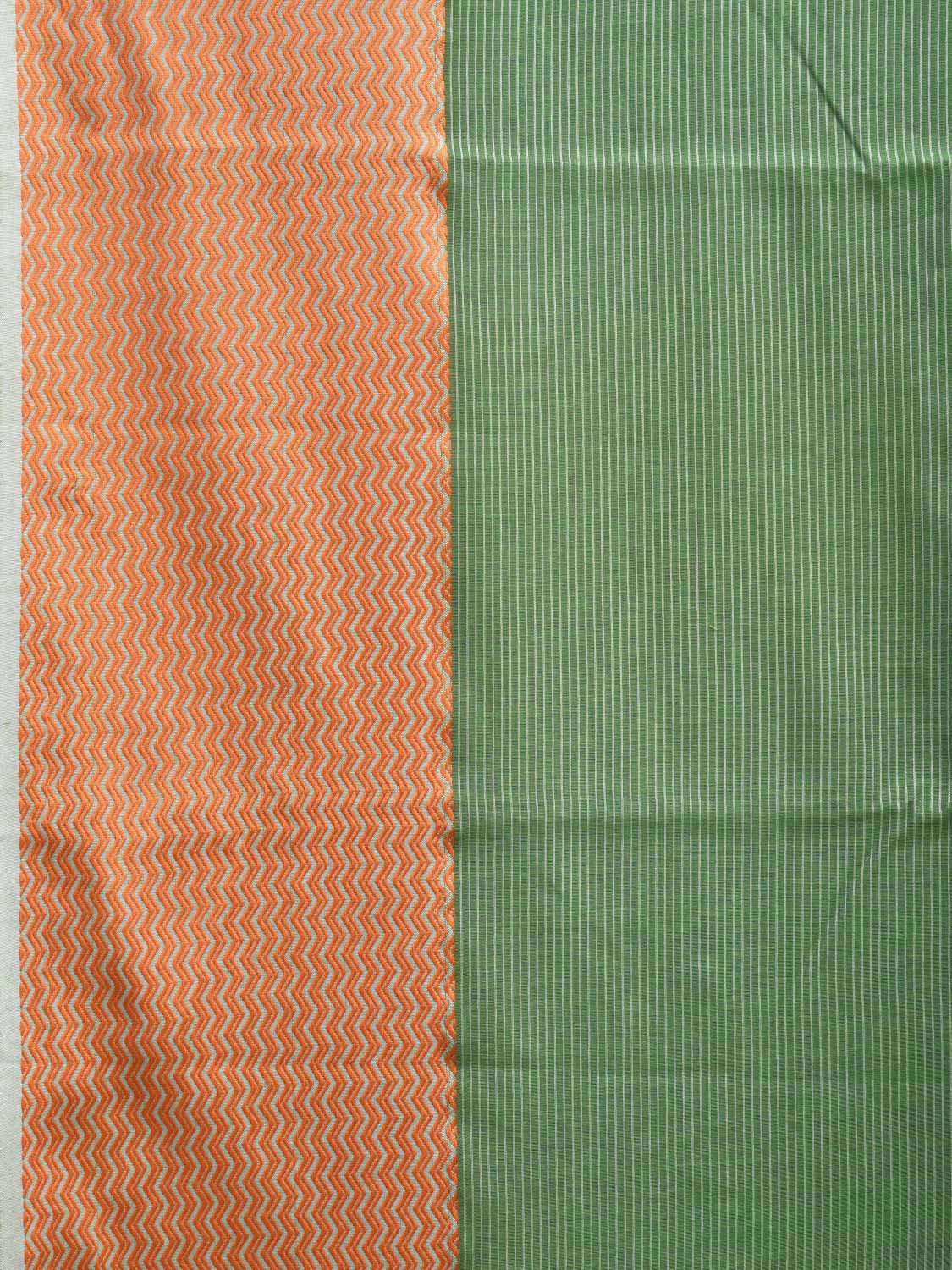 Green and Orange Bamboo Cotton Saree with Strips Design No Blouse bc0415