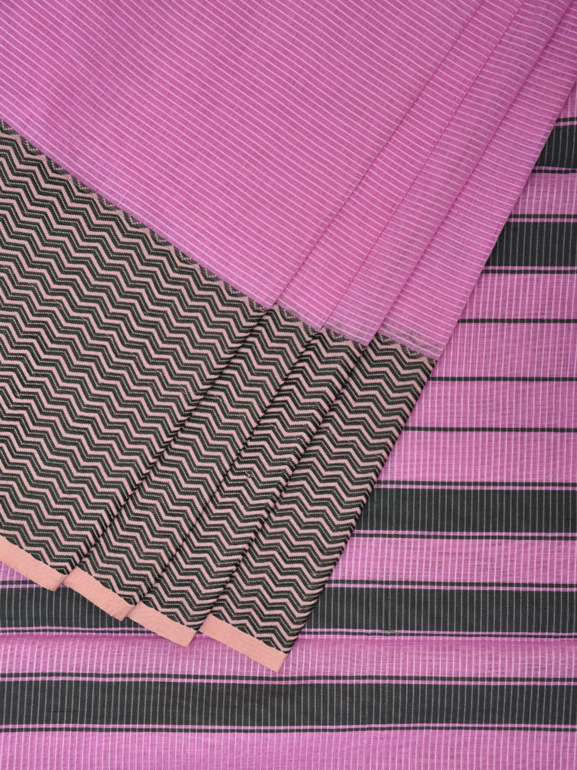 Pink and Black Bamboo Cotton Saree with Strips Design No Blouse bc0416