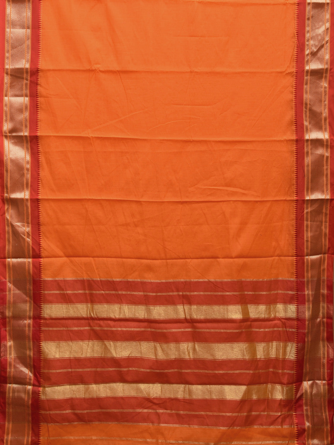 Orange and Red Bamboo Cotton Plain Saree with Contrast Pallu Design No Blouse bc0417