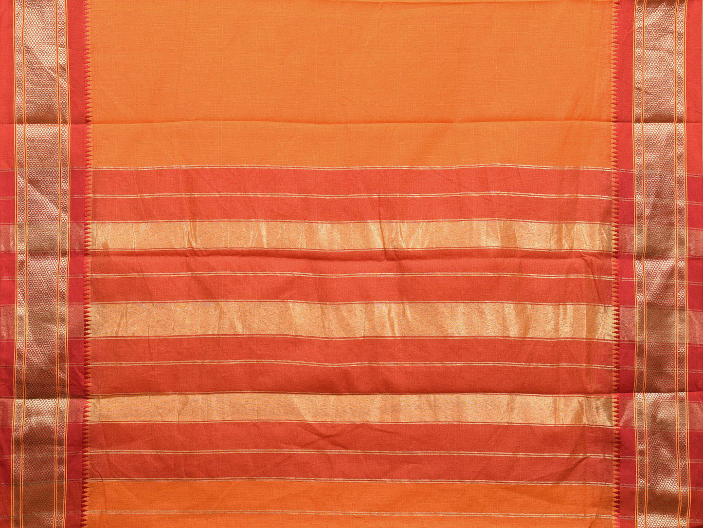Orange and Red Bamboo Cotton Plain Saree with Contrast Pallu Design No Blouse bc0417
