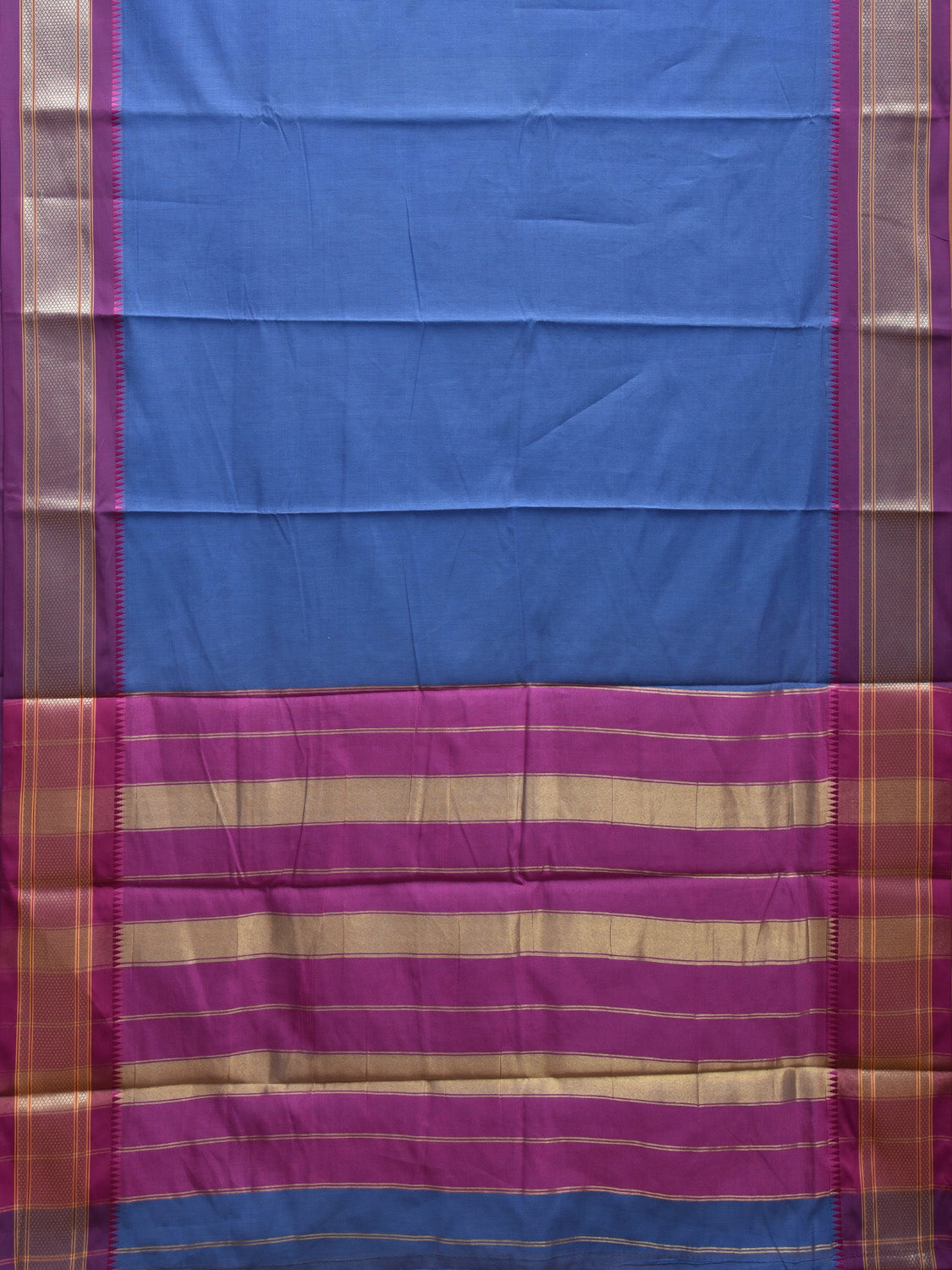 Blue and Purple Bamboo Cotton Plain Saree with Contrast Pallu Design No Blouse bc0418