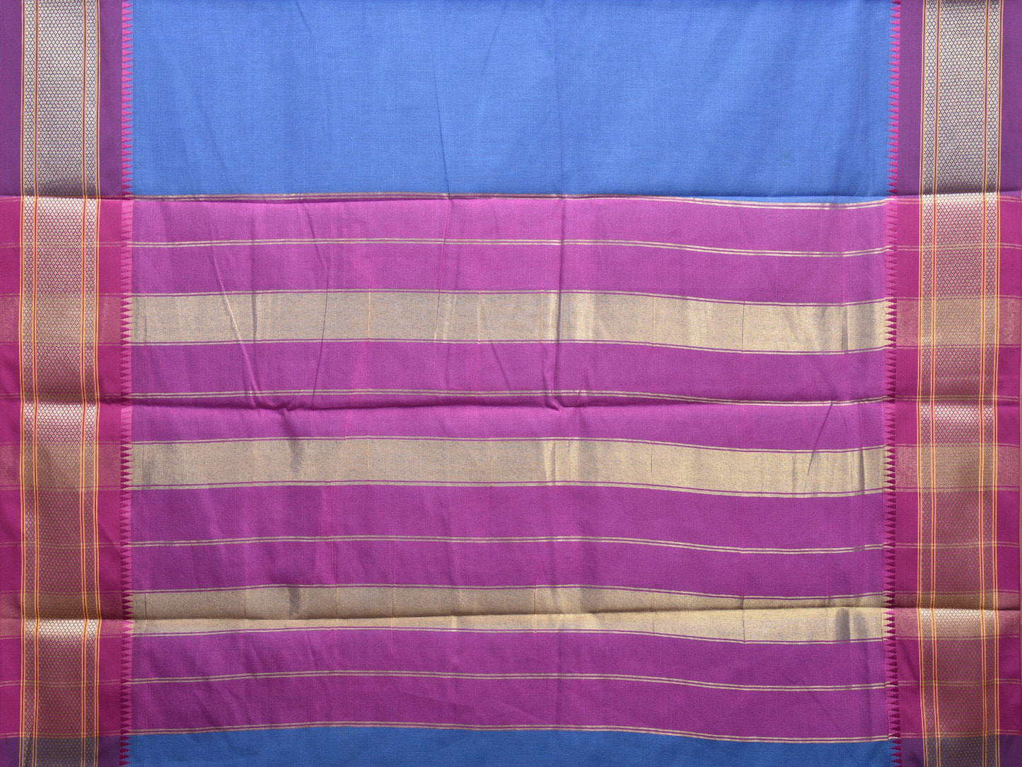 Blue and Purple Bamboo Cotton Plain Saree with Contrast Pallu Design No Blouse bc0418