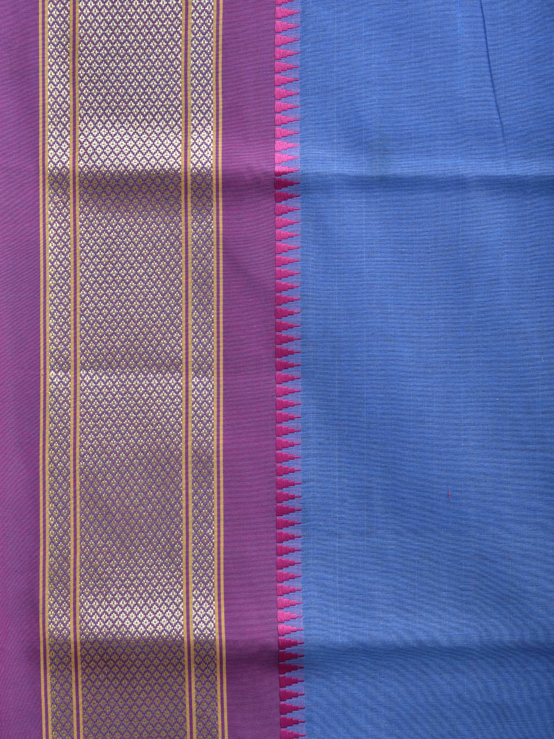 Blue and Purple Bamboo Cotton Plain Saree with Contrast Pallu Design No Blouse bc0418