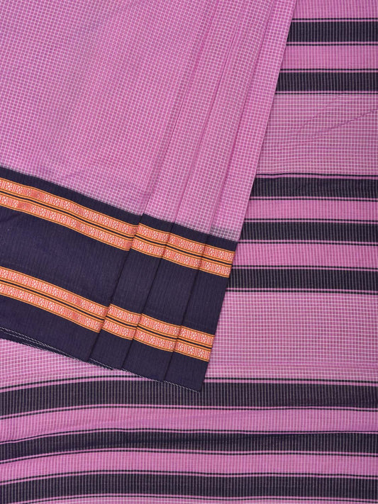 Baby Pink and Dark Blue Bamboo Cotton Saree with Small Checks Design No Blouse bc0419