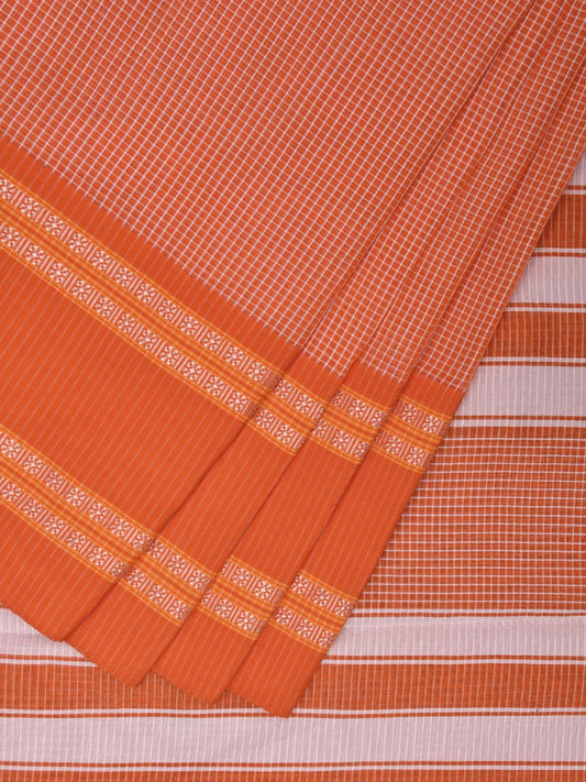 Orange Bamboo Cotton Saree with Small Checks Design No Blouse bc0422