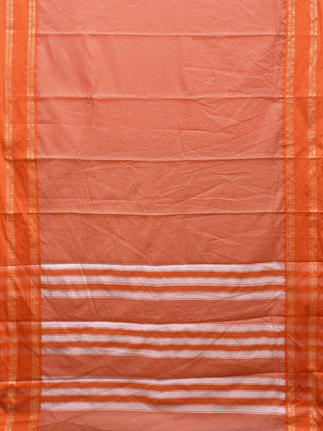Orange Bamboo Cotton Saree with Small Checks Design No Blouse bc0422