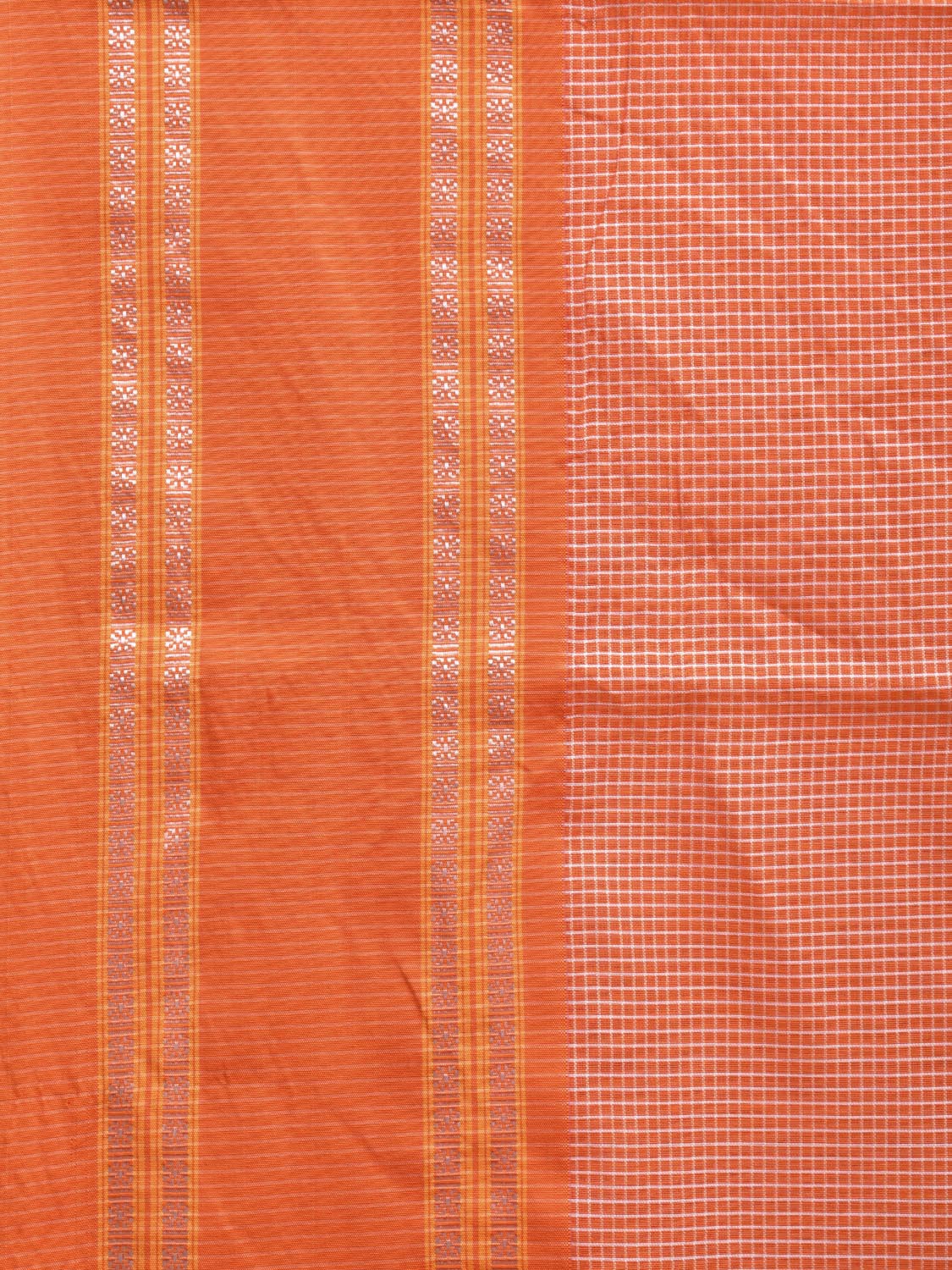 Orange Bamboo Cotton Saree with Small Checks Design No Blouse bc0422