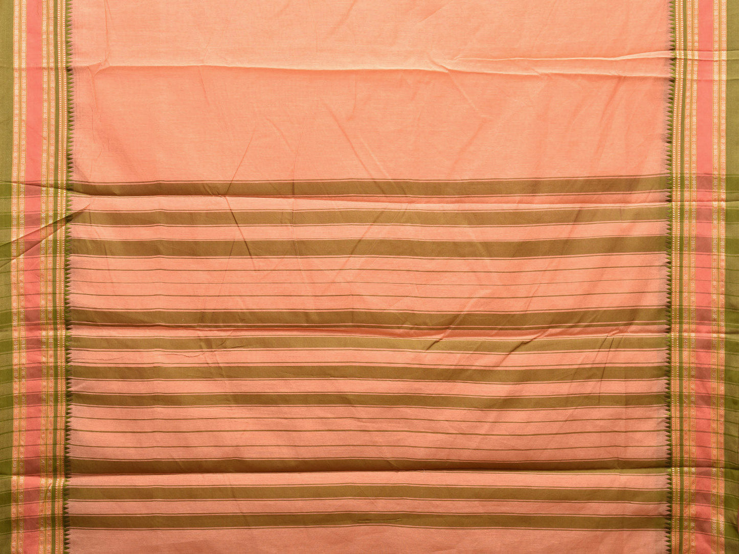 Cream and Olive Bamboo Cotton Plain Saree with Strips Pallu Design No Blouse bc0424