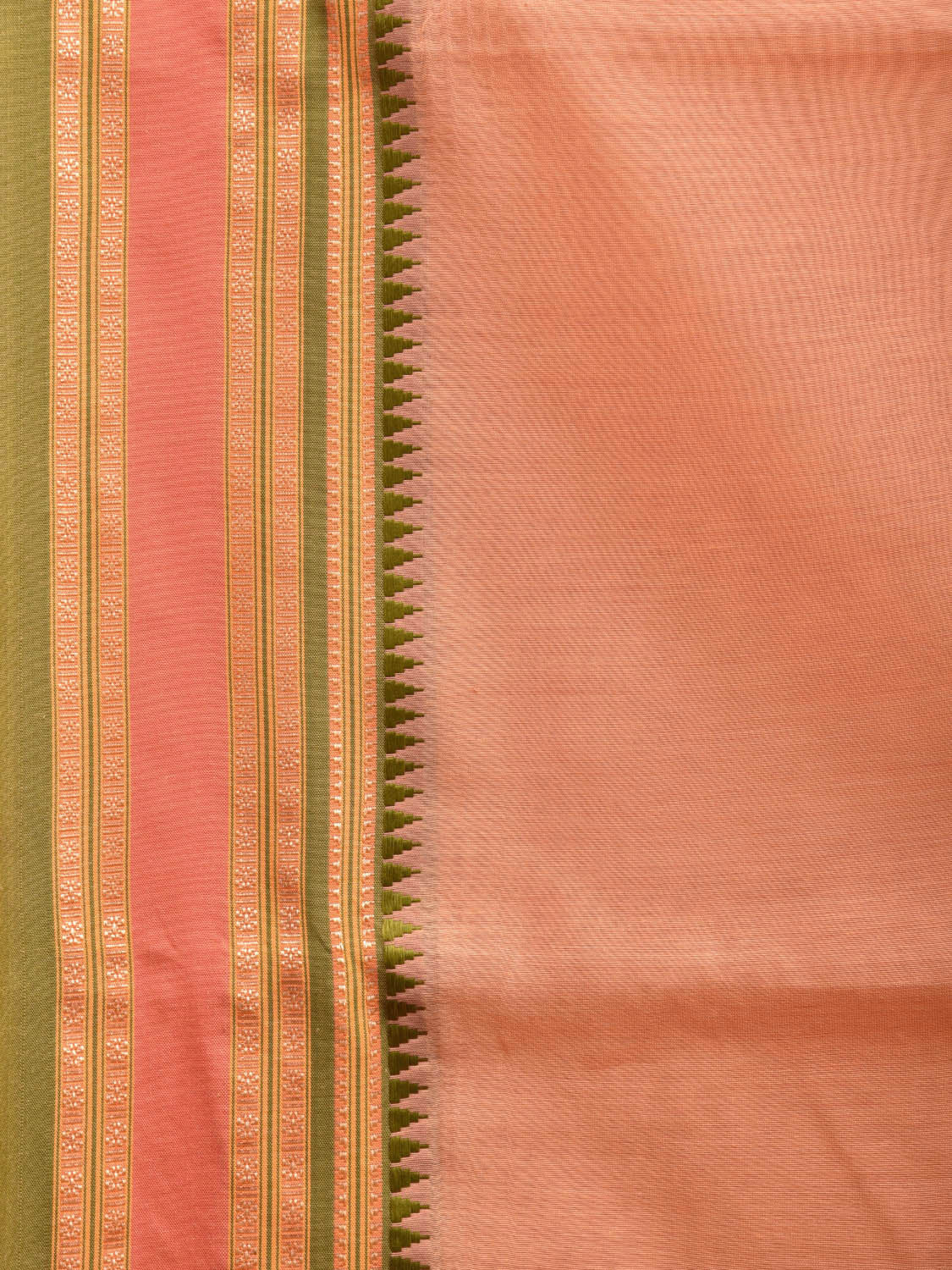 Cream and Olive Bamboo Cotton Plain Saree with Strips Pallu Design No Blouse bc0424