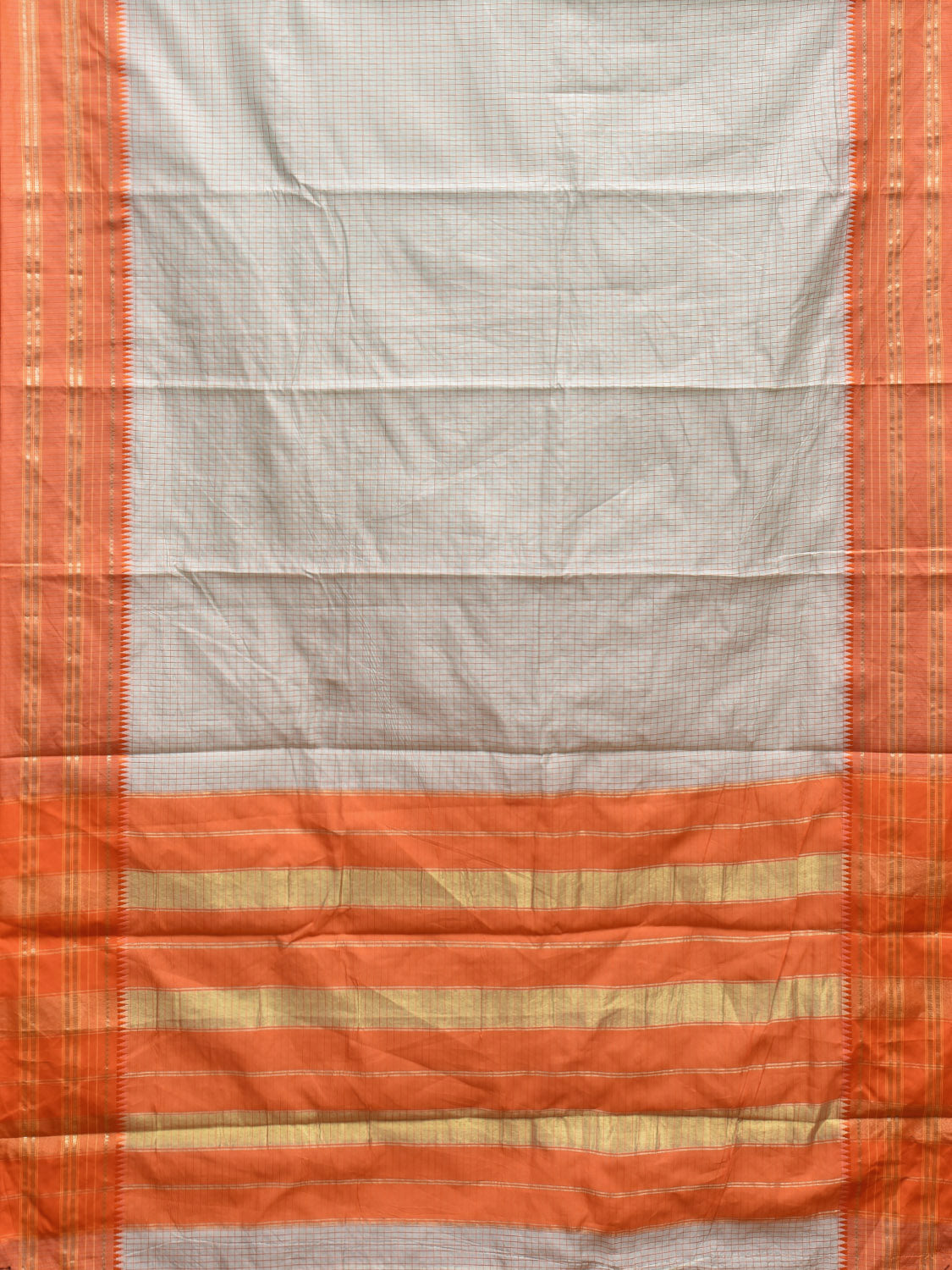 Light Blue and Orange Bamboo Cotton Viscose Silk Saree with Checks Design No Blouse bc0425