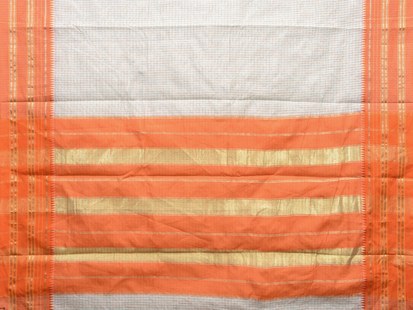 Light Blue and Orange Bamboo Cotton Viscose Silk Saree with Checks Design No Blouse bc0425