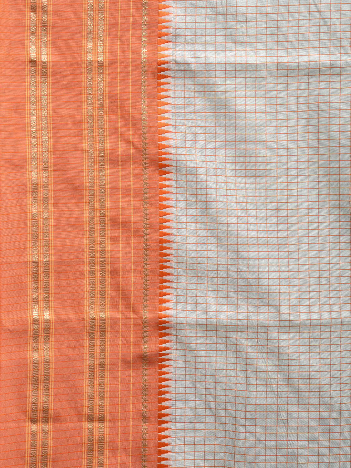 Light Blue and Orange Bamboo Cotton Viscose Silk Saree with Checks Design No Blouse bc0425