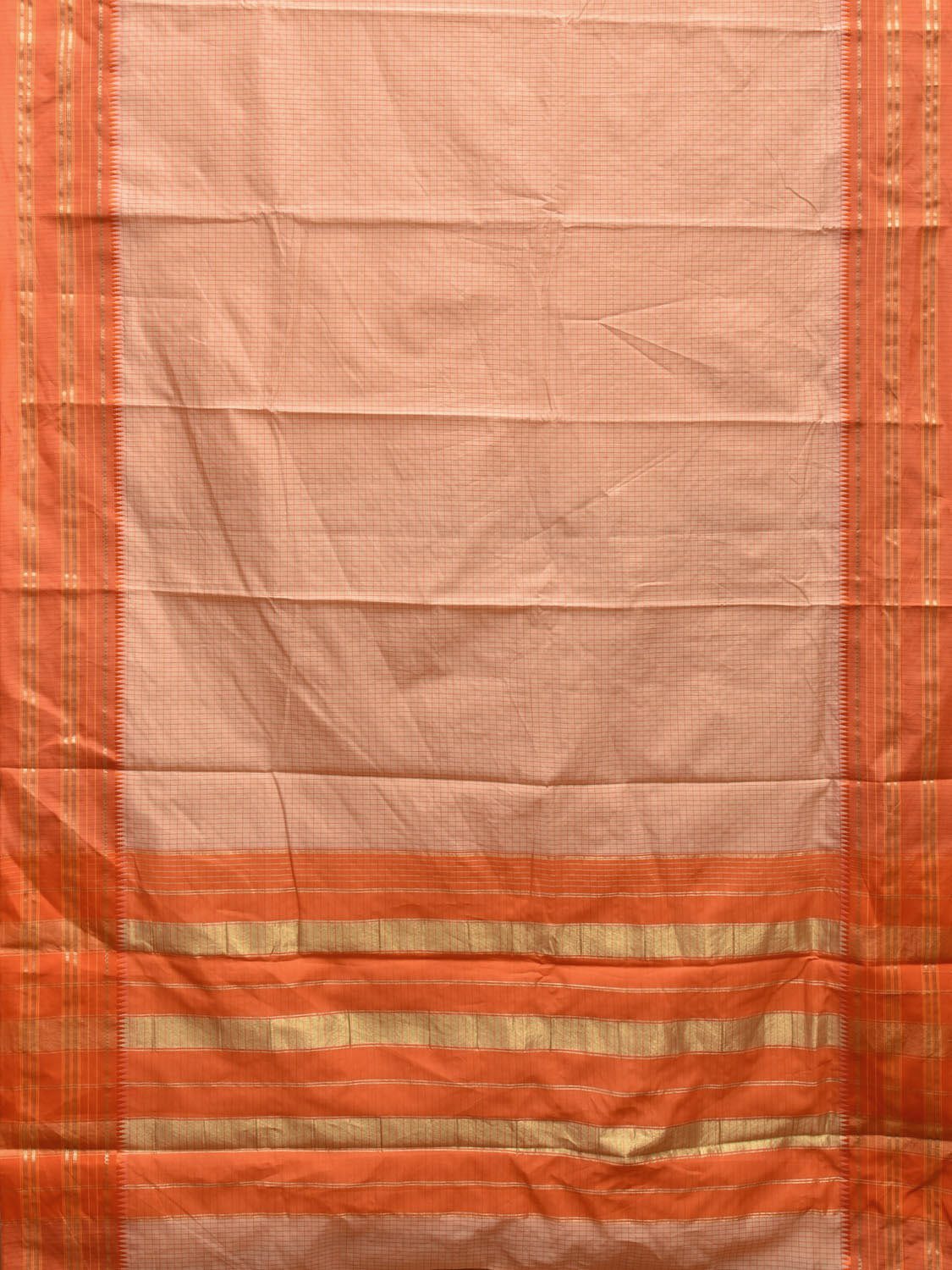 Light Orange and Orange Bamboo Cotton Viscose Silk Saree with Checks Design No Blouse bc0426