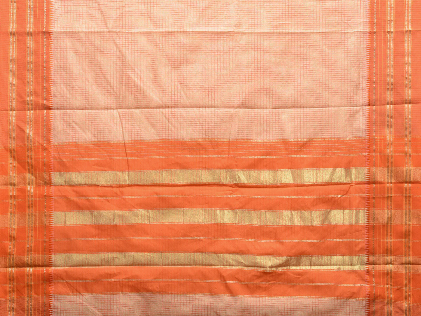 Light Orange and Orange Bamboo Cotton Viscose Silk Saree with Checks Design No Blouse bc0426