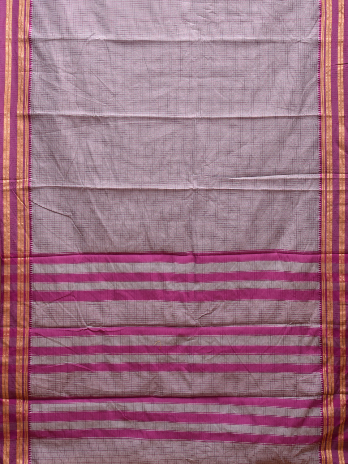 Light Grey and Purple Bamboo Cotton Saree with Checks Design No Blouse bc0427