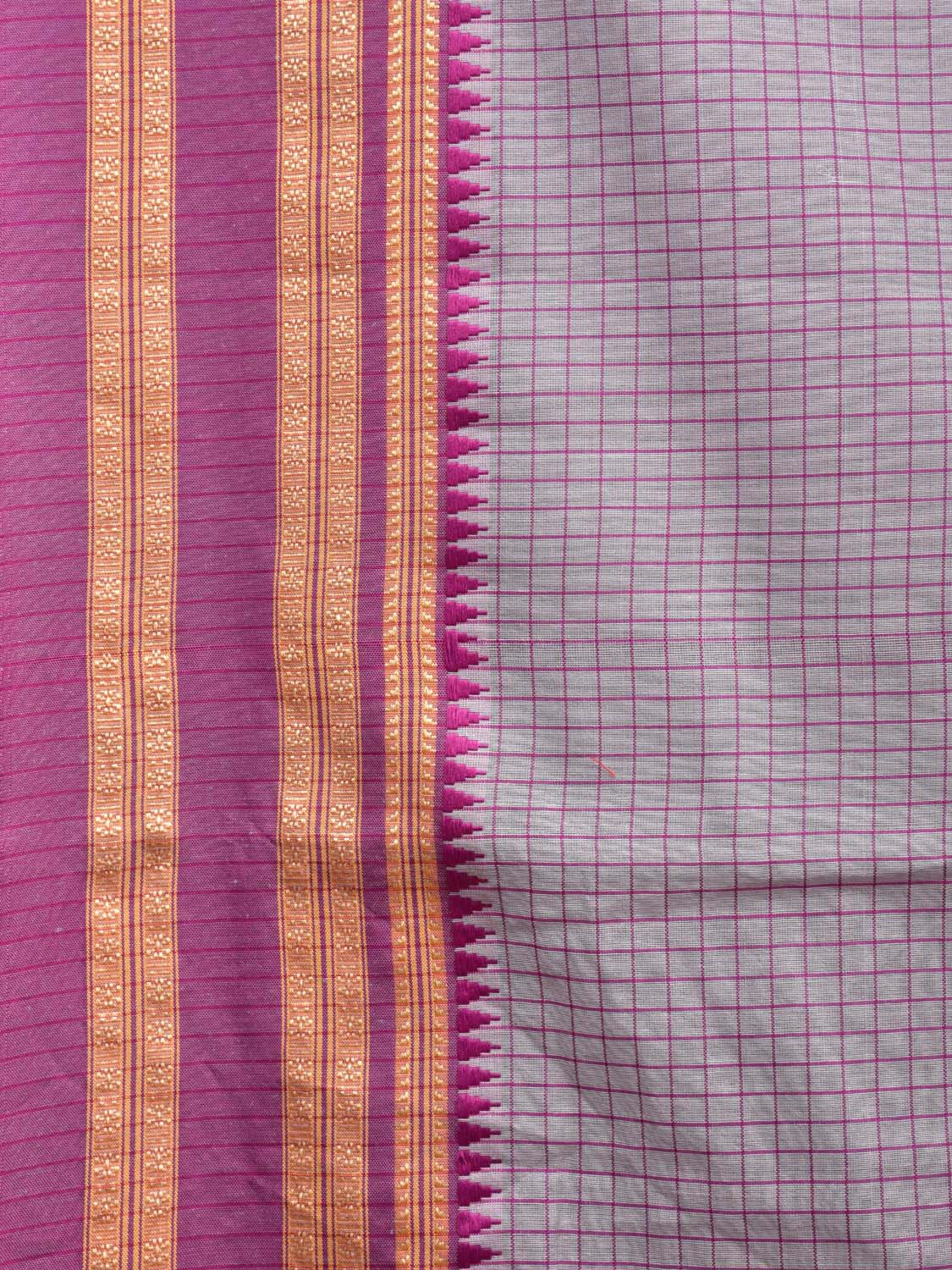 Light Grey and Purple Bamboo Cotton Saree with Checks Design No Blouse bc0427