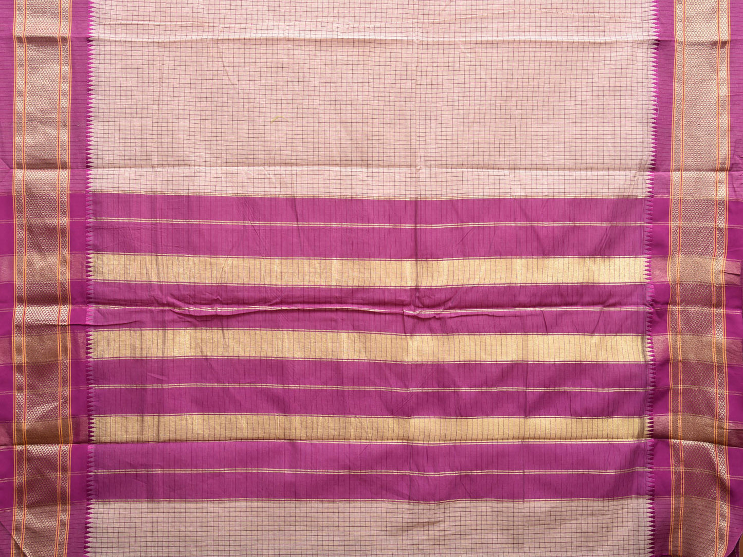 White and Purple Bamboo Cotton Saree with Checks Design No Blouse bc0429