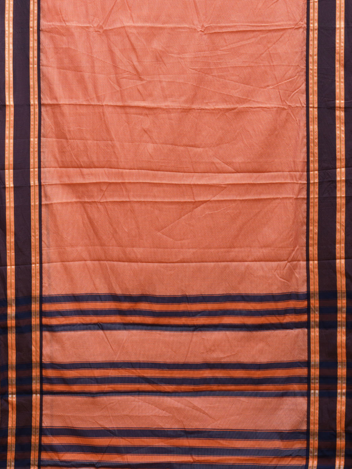Orange and Dark Blue Bamboo Cotton Saree with Small Checks Design No Blouse bc0431