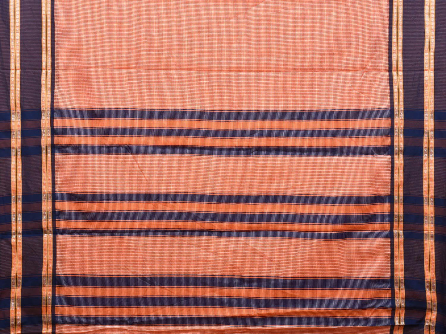 Orange and Dark Blue Bamboo Cotton Saree with Small Checks Design No Blouse bc0431