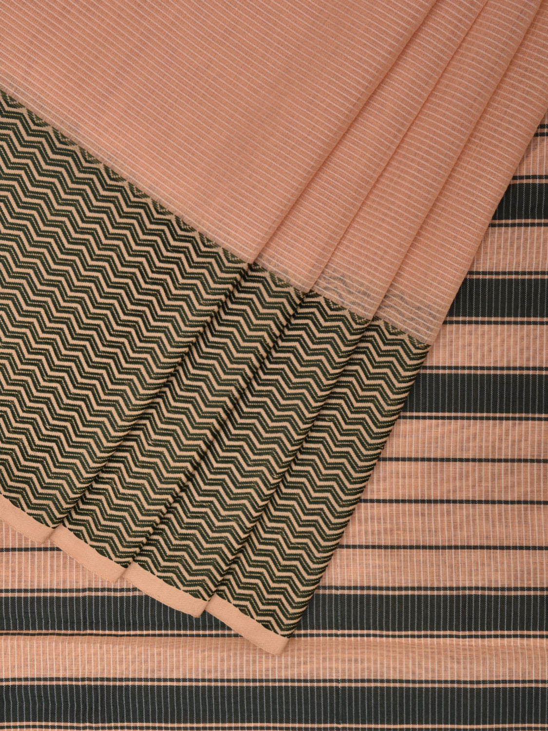 Cream and Black Bamboo Cotton Saree with Strips Design No Blouse bc0432