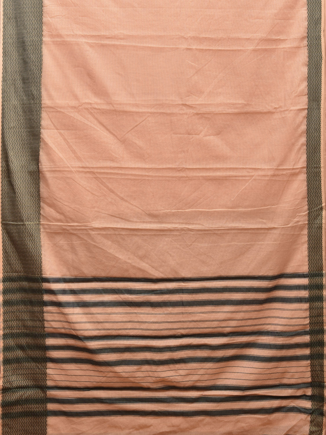 Cream and Black Bamboo Cotton Saree with Strips Design No Blouse bc0432