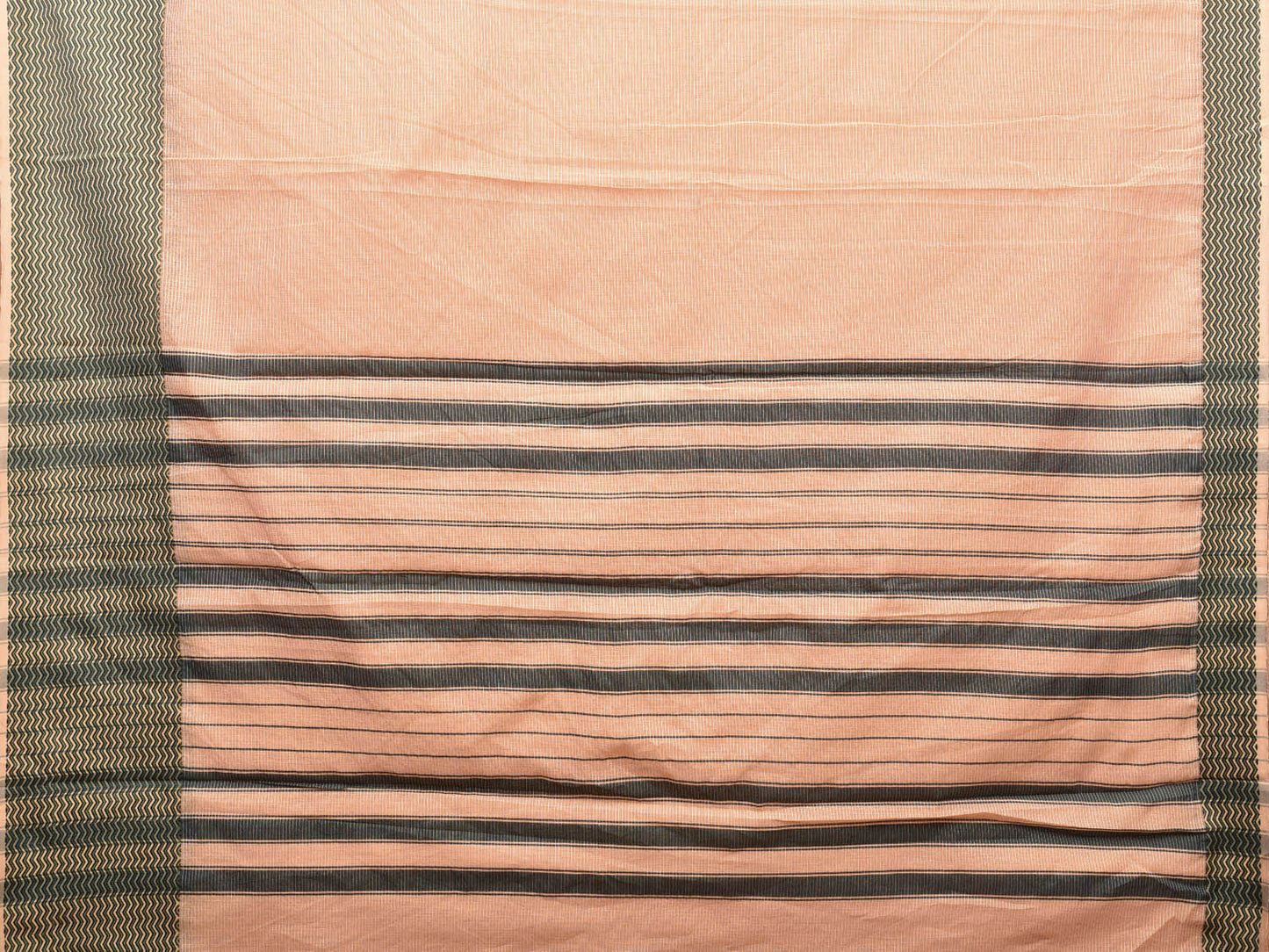 Cream and Black Bamboo Cotton Saree with Strips Design No Blouse bc0432