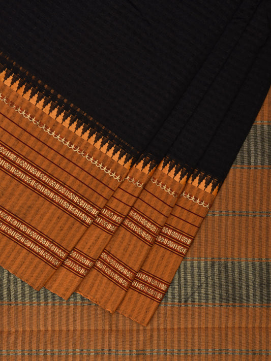 Black and Mustard Bamboo Cotton Viscose Silk Saree with Checks Design No Blouse bc0434