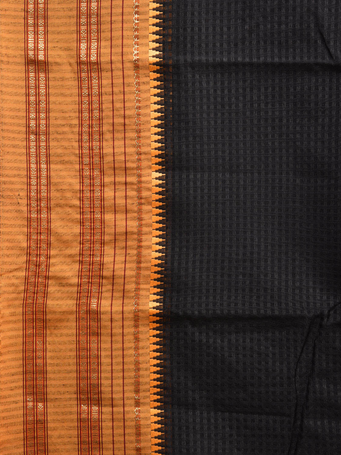 Black and Mustard Bamboo Cotton Viscose Silk Saree with Checks Design No Blouse bc0434