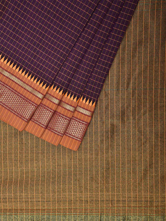 Purple Bamboo Cotton Viscose Silk Saree with Checks Design No Blouse bc0435