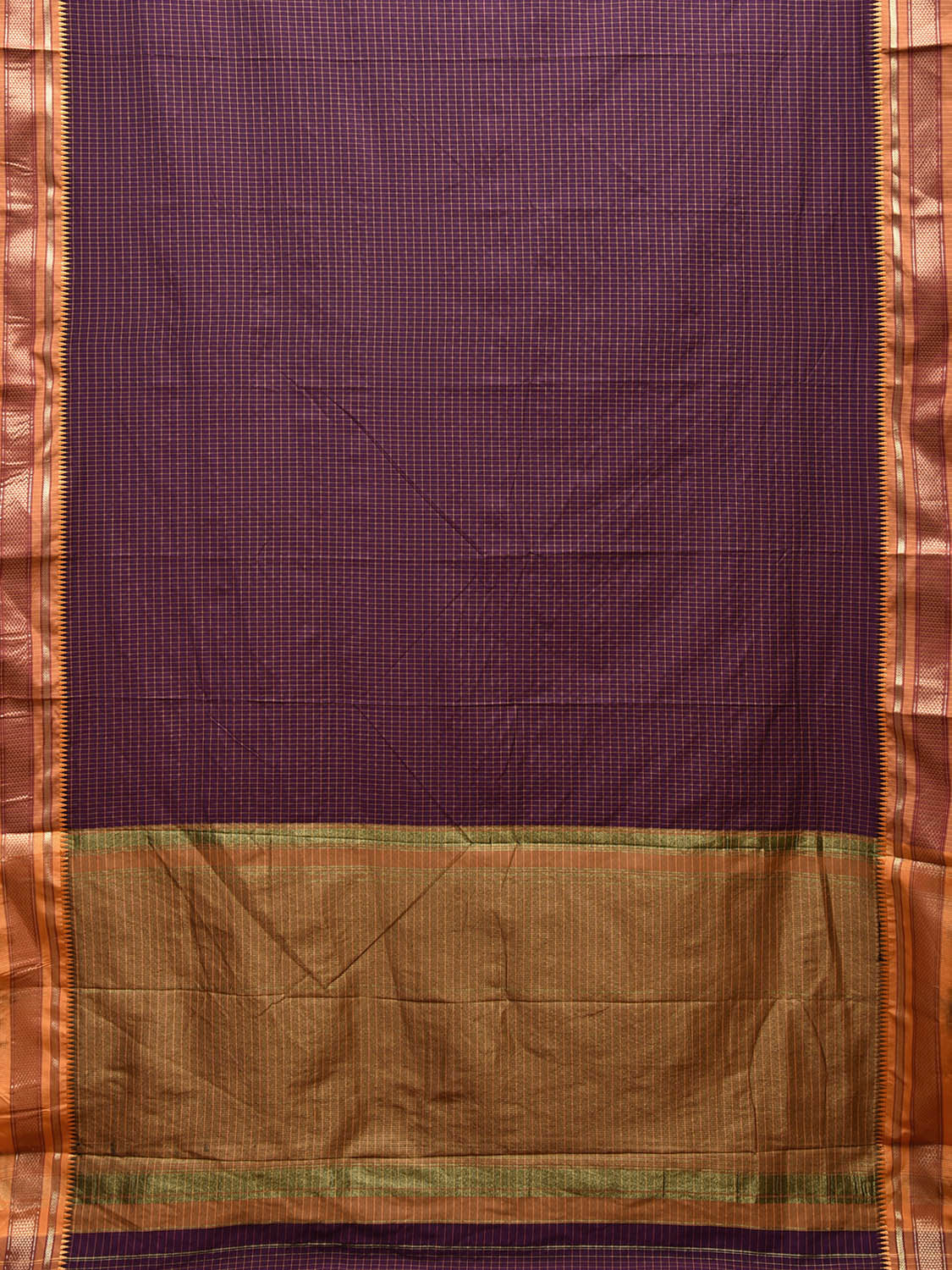Purple Bamboo Cotton Viscose Silk Saree with Checks Design No Blouse bc0435