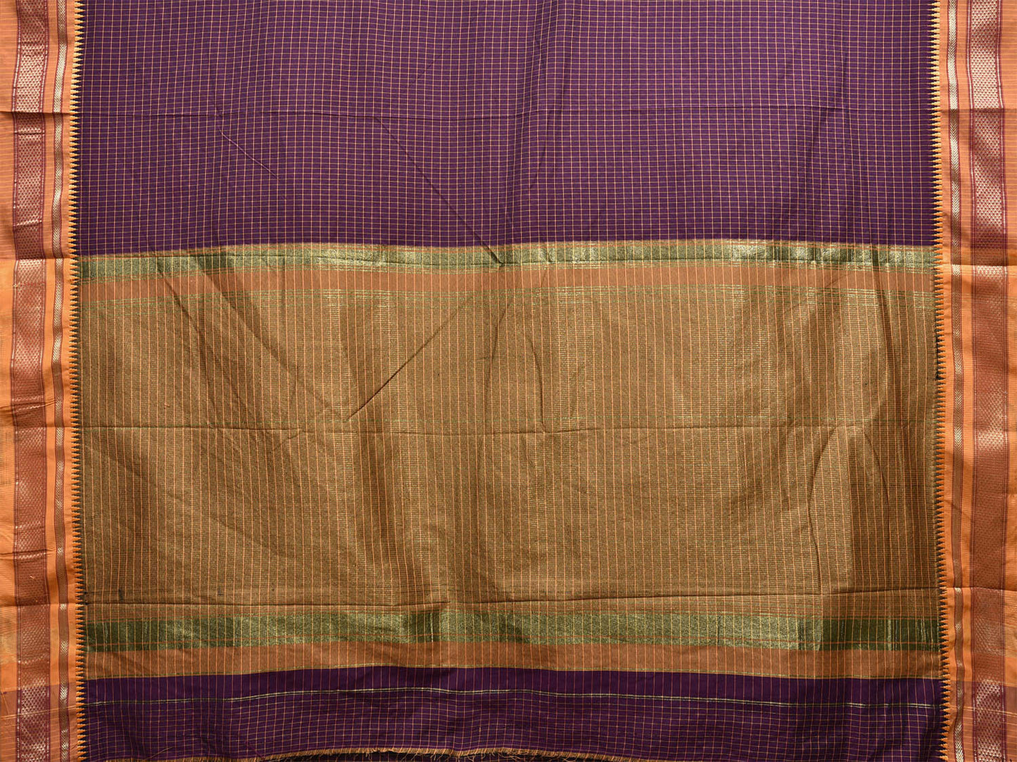 Purple Bamboo Cotton Viscose Silk Saree with Checks Design No Blouse bc0435