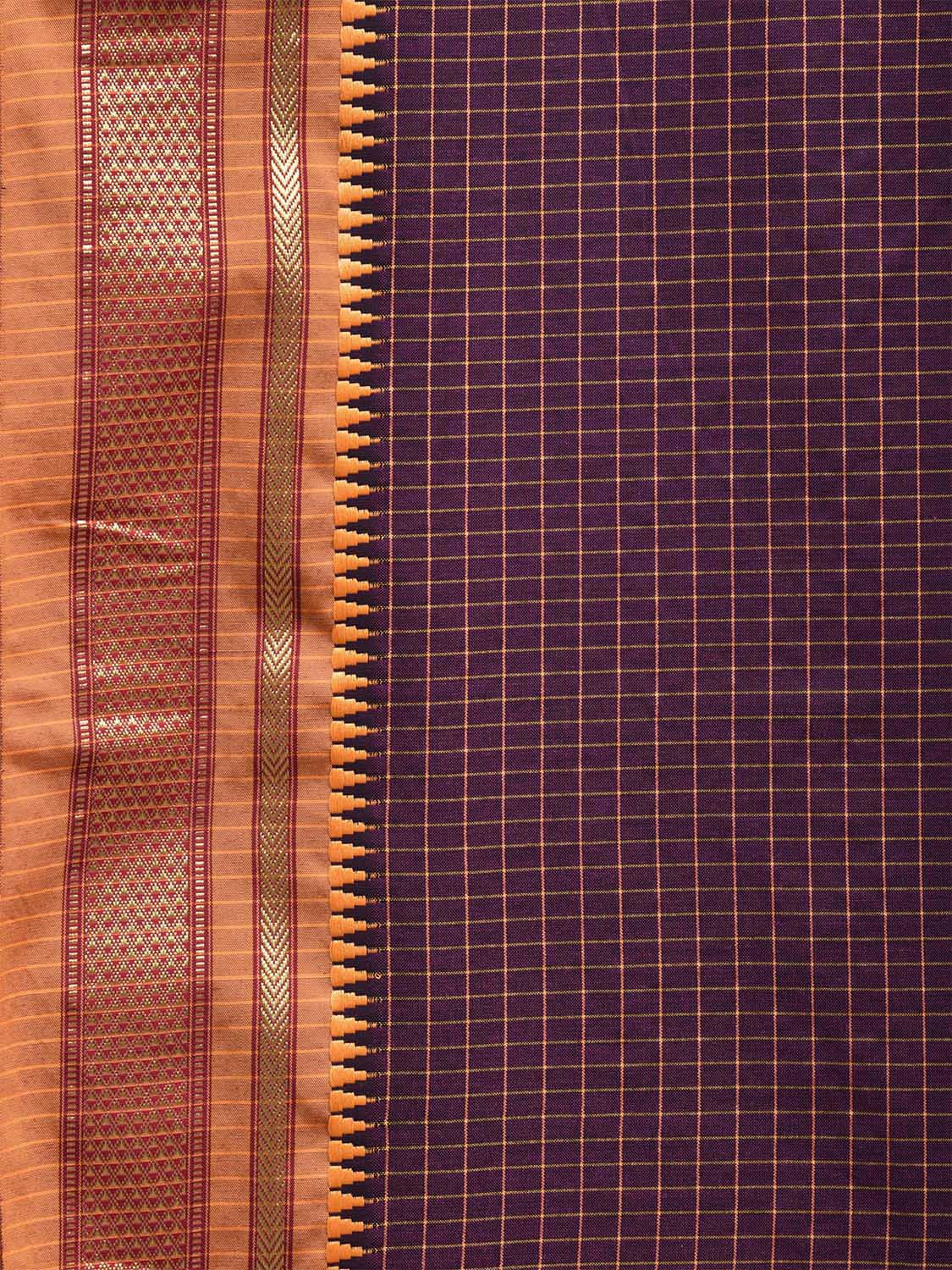 Purple Bamboo Cotton Viscose Silk Saree with Checks Design No Blouse bc0435