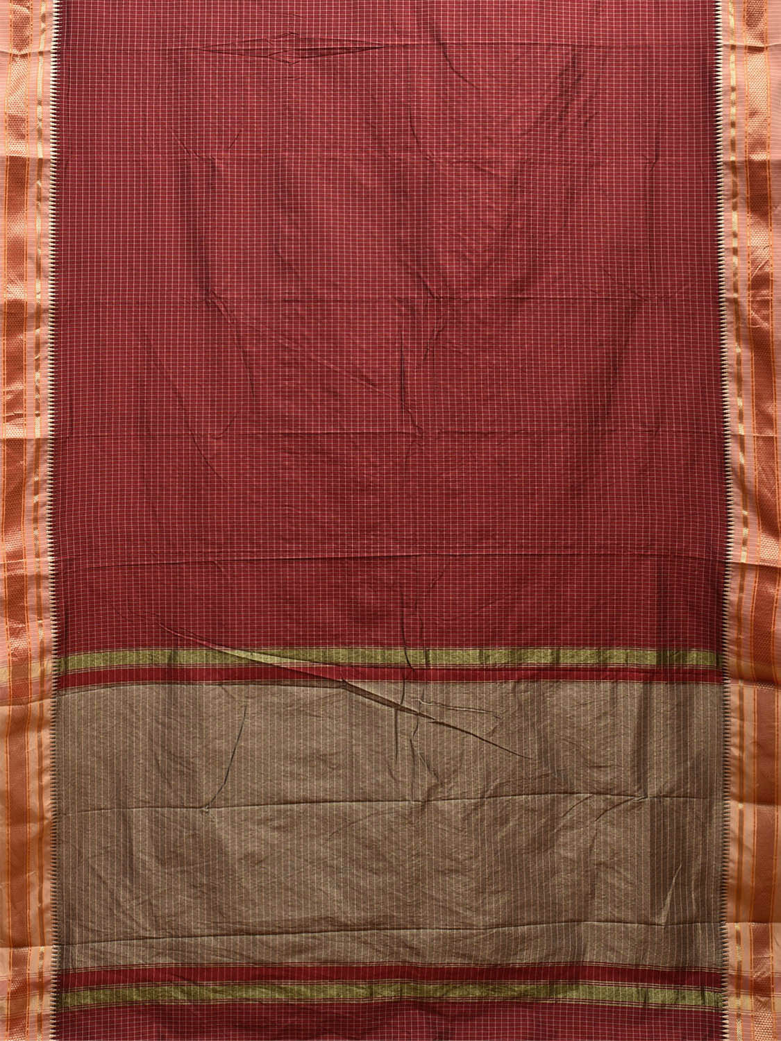 Maroon Bamboo Cotton Viscose Silk Saree with Checks Design No Blouse bc0436