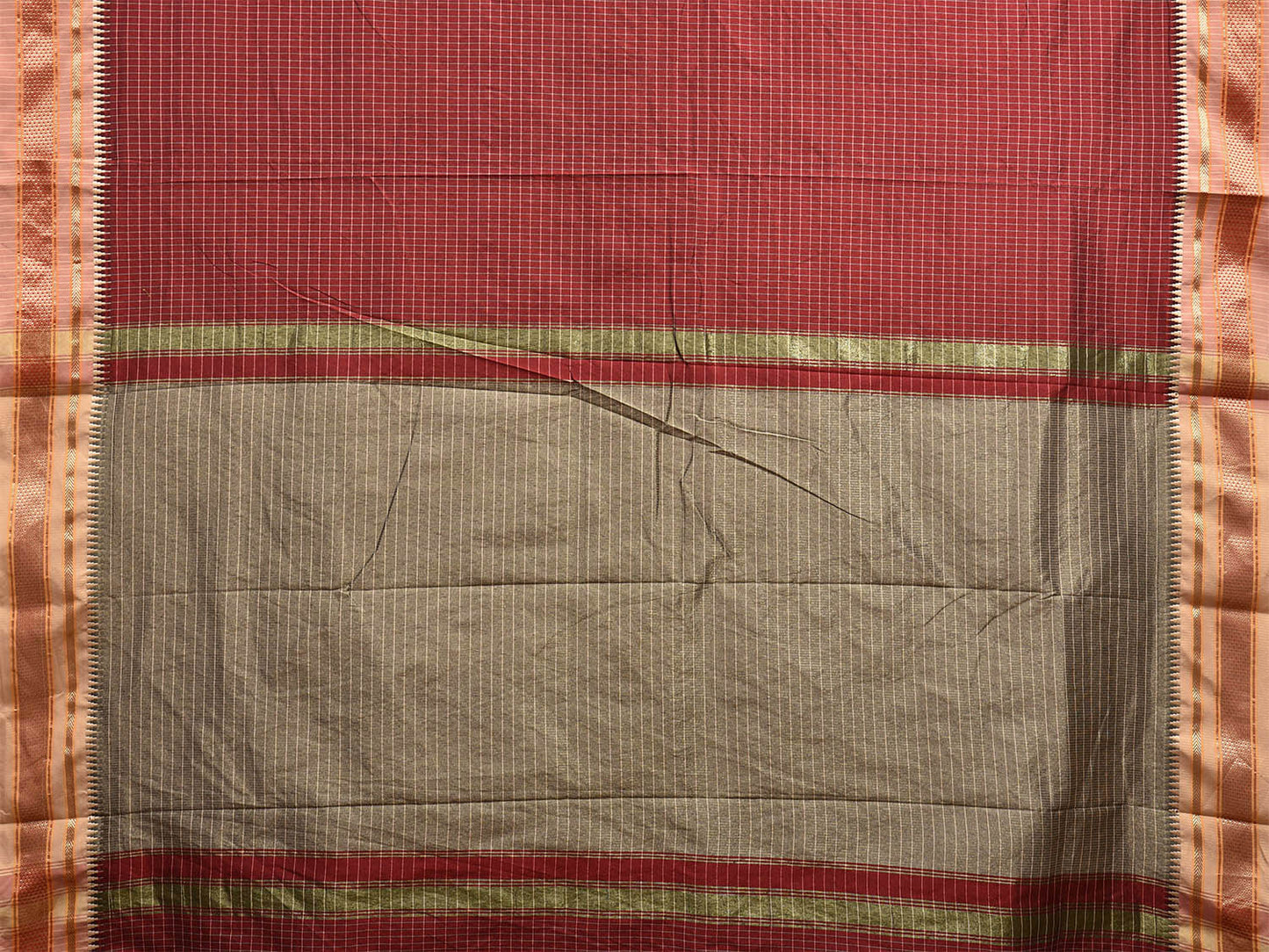 Maroon Bamboo Cotton Viscose Silk Saree with Checks Design No Blouse bc0436
