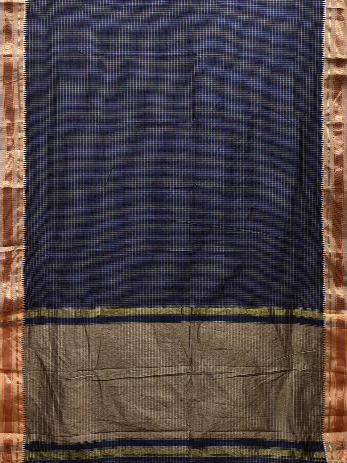 Navy Bamboo Cotton Viscose Silk Saree with Checks Design No Blouse bc0437