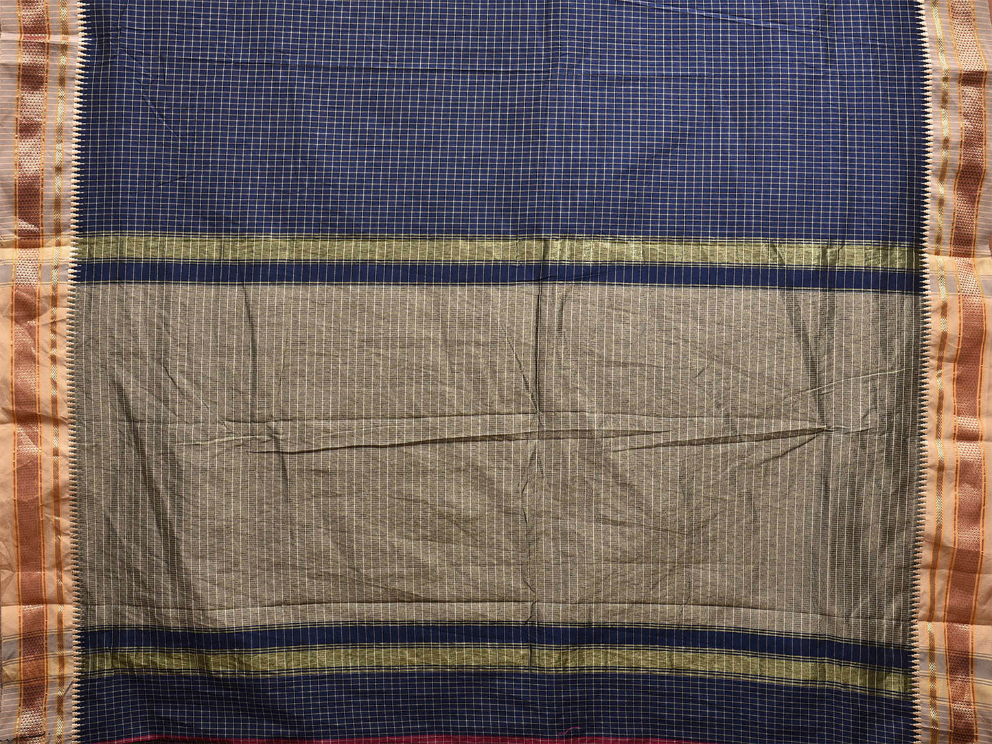 Navy Bamboo Cotton Viscose Silk Saree with Checks Design No Blouse bc0437
