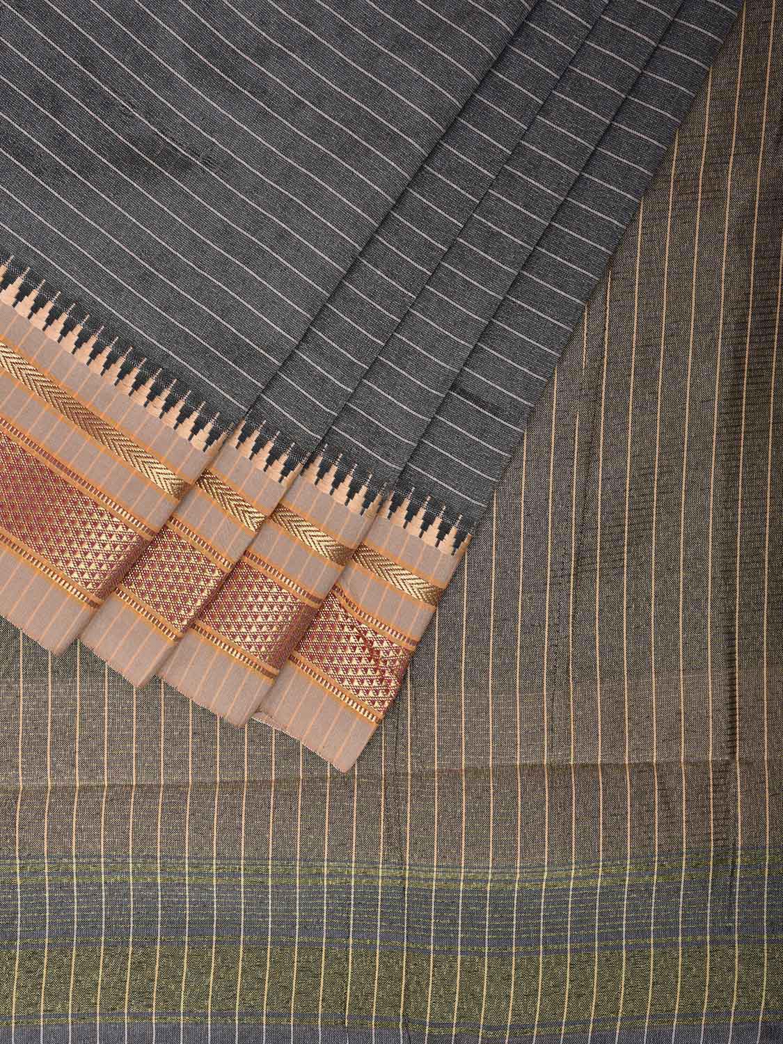 Grey Bamboo Cotton Viscose Silk Saree with Strips Design No Blouse bc0438