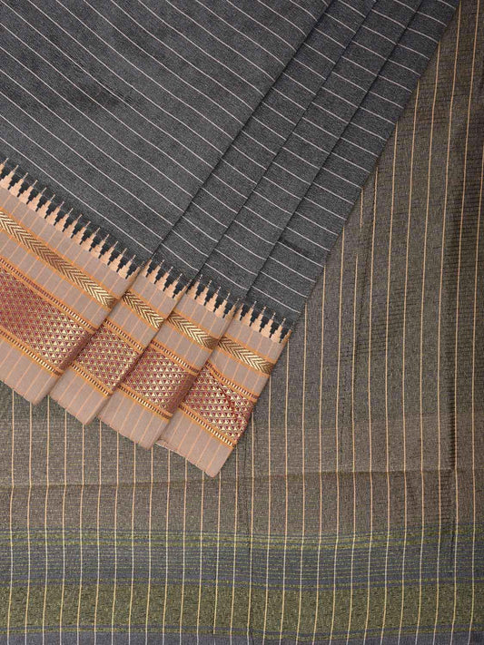Grey Bamboo Cotton Viscose Silk Saree with Strips Design No Blouse bc0438
