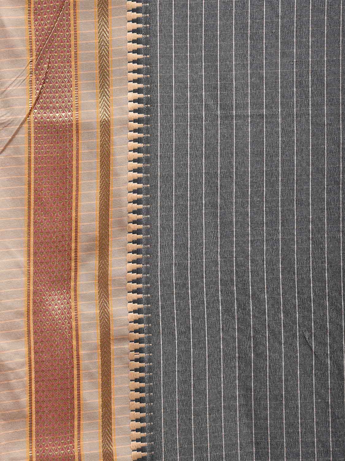Grey Bamboo Cotton Viscose Silk Saree with Strips Design No Blouse bc0438