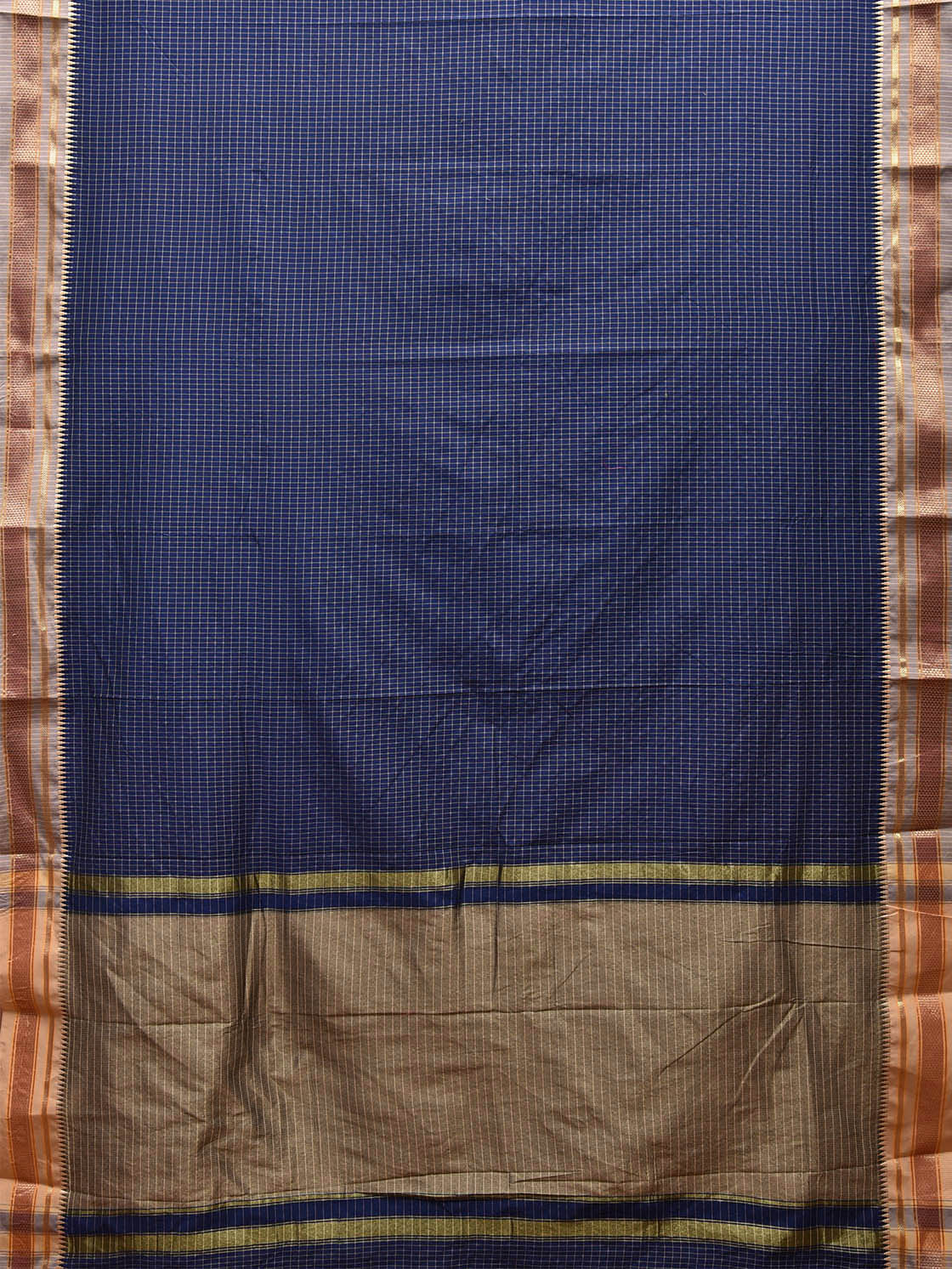 Dark Blue Bamboo Cotton Viscose Silk Saree with Checks Design No Blouse bc0439
