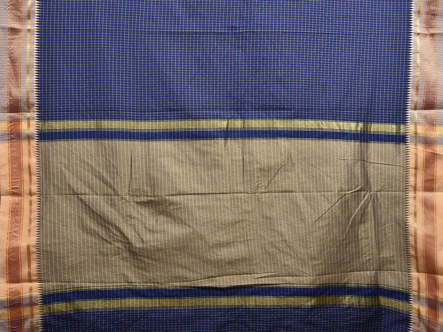 Dark Blue Bamboo Cotton Viscose Silk Saree with Checks Design No Blouse bc0439