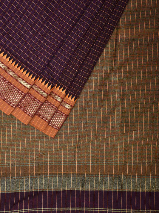 Wine Bamboo Cotton Viscose Silk Saree with Checks Design No Blouse bc0440