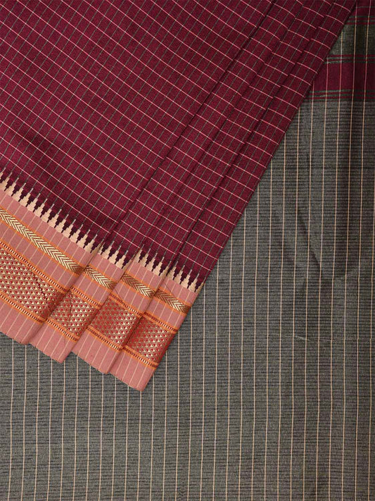 Magenta Bamboo Cotton Viscose Silk Saree with Checks Design No Blouse bc0441